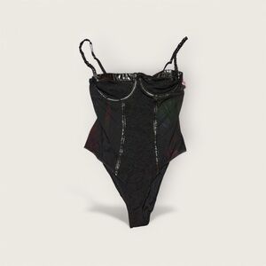 VICTORIA'S SECRET Sexy little Thing Floral Lace Patent Leather Body Suit 36C MED